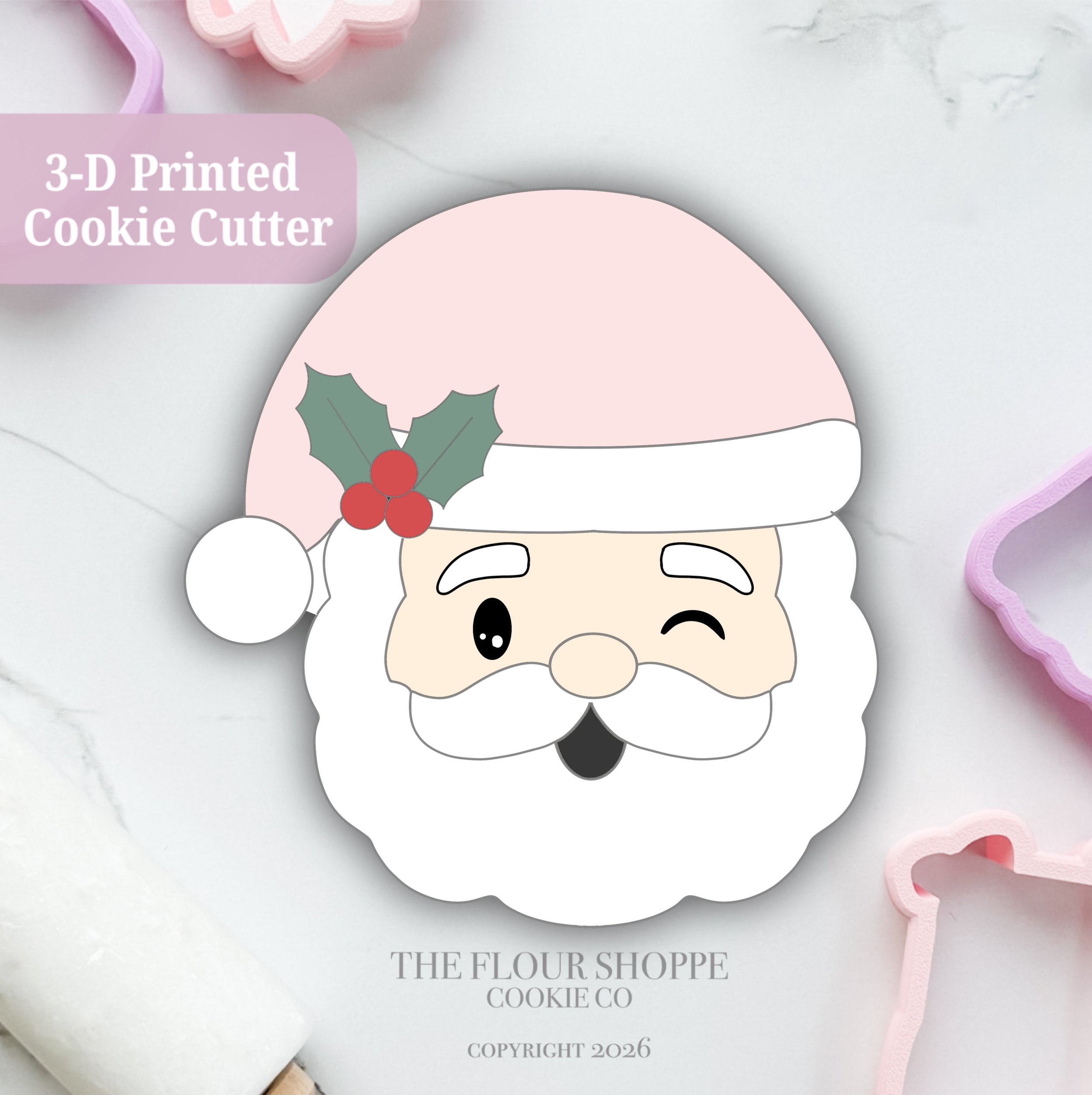 Santa Face 11, Christmas Winter Holiday Cookie Cutter STL