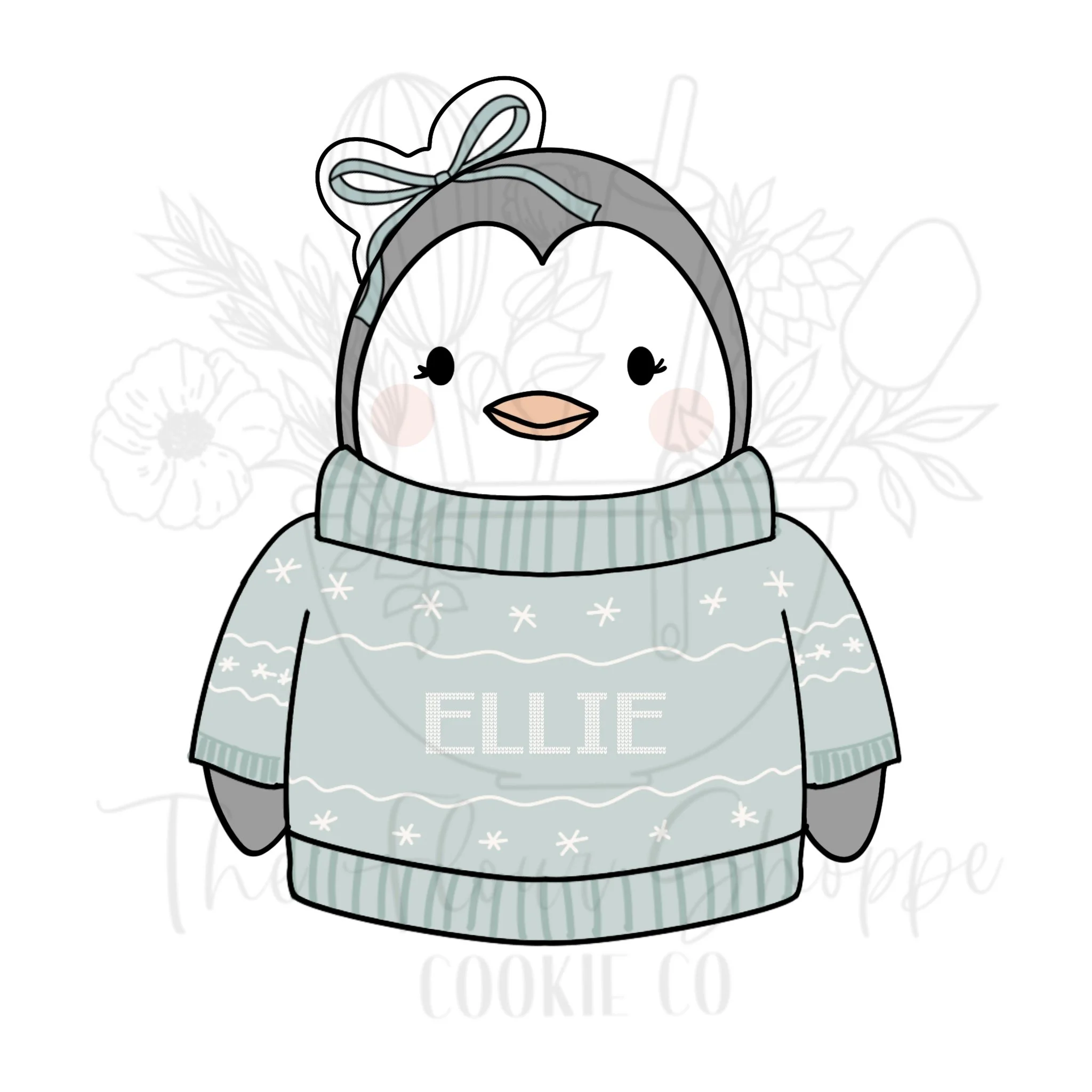 Penguin with Bow in Christmas Sweater Cookie Cutter STL