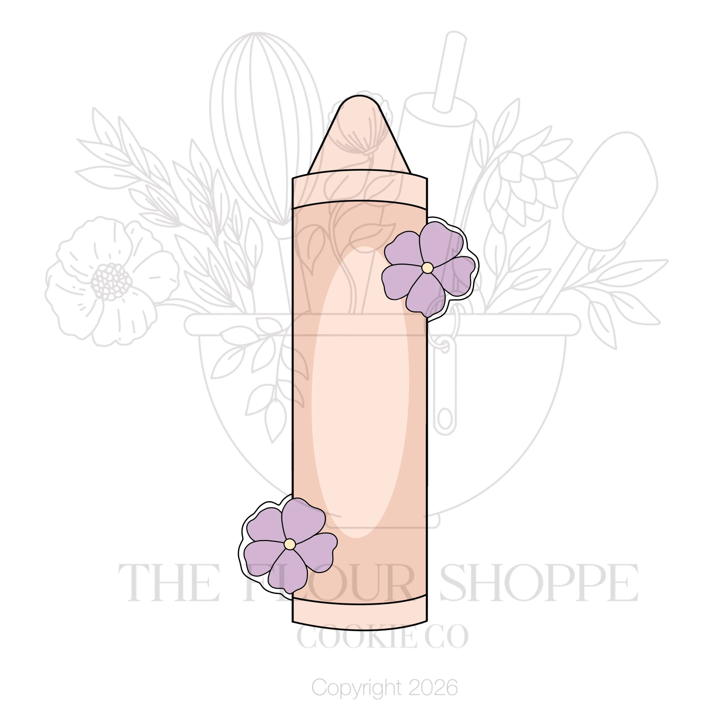 Skinny Crayon with Flowers Cookie Cutter STL