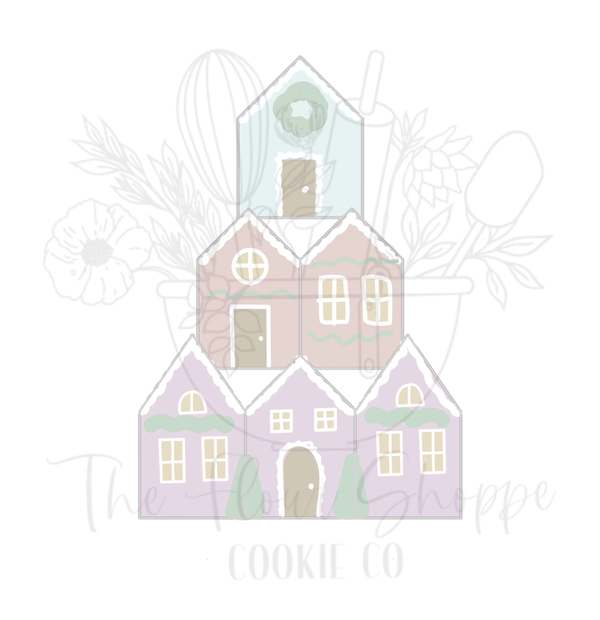Stacked Village Gingerbread Houses Christmas Nutcracker Cookie Cutter STL