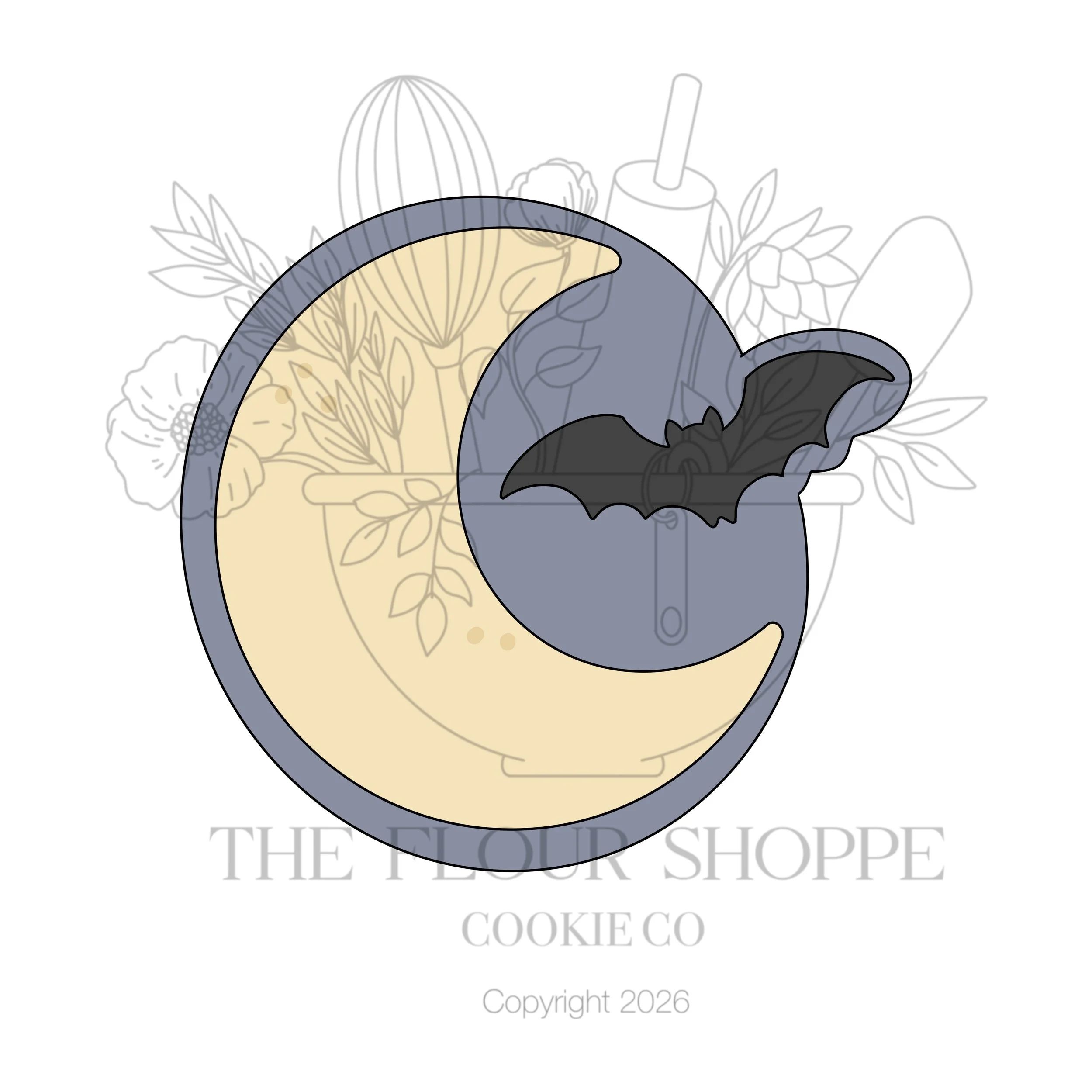 Moon with Bat, Halloween Cutter STL