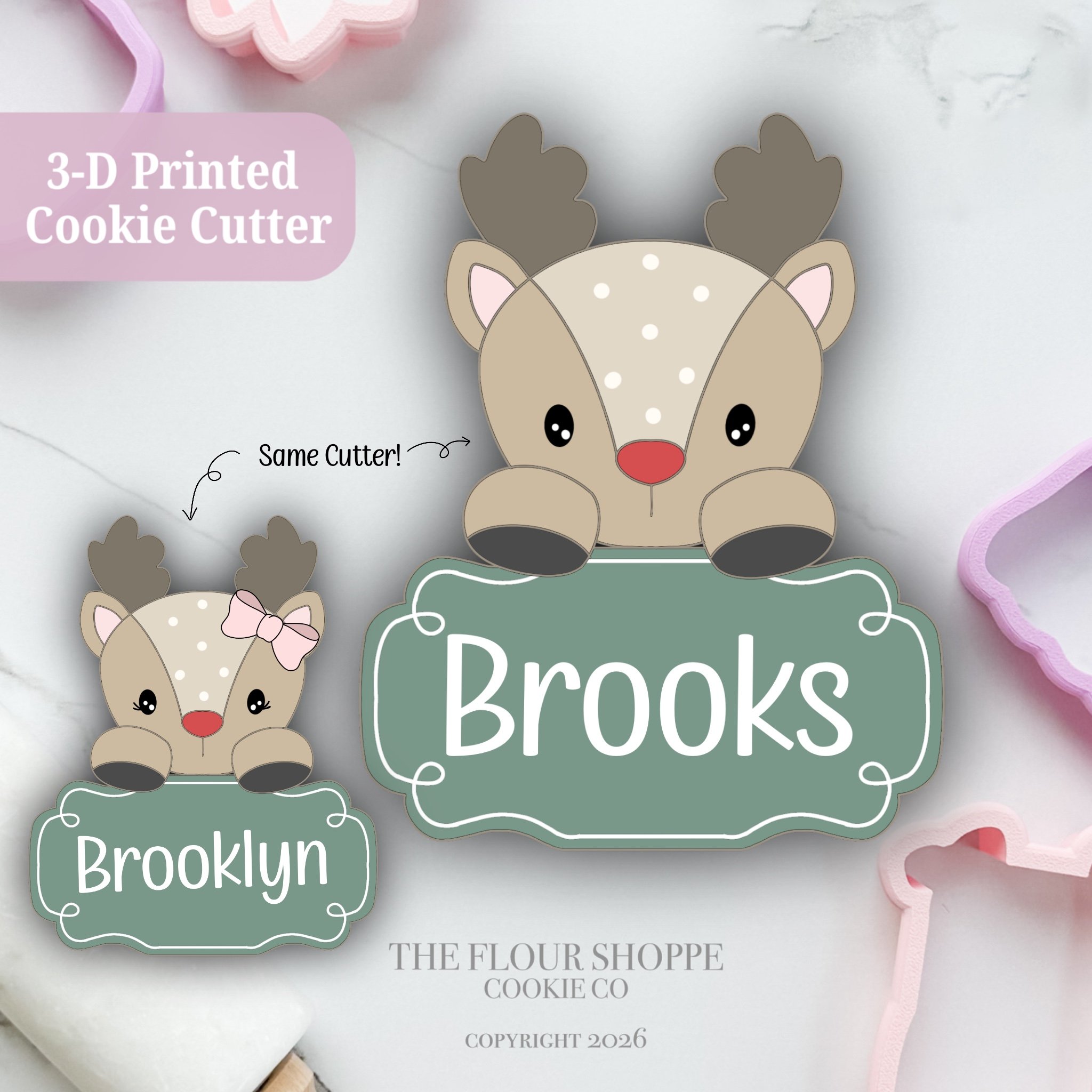 Reindeer Plaque, Personalized Cookie Cutter STL