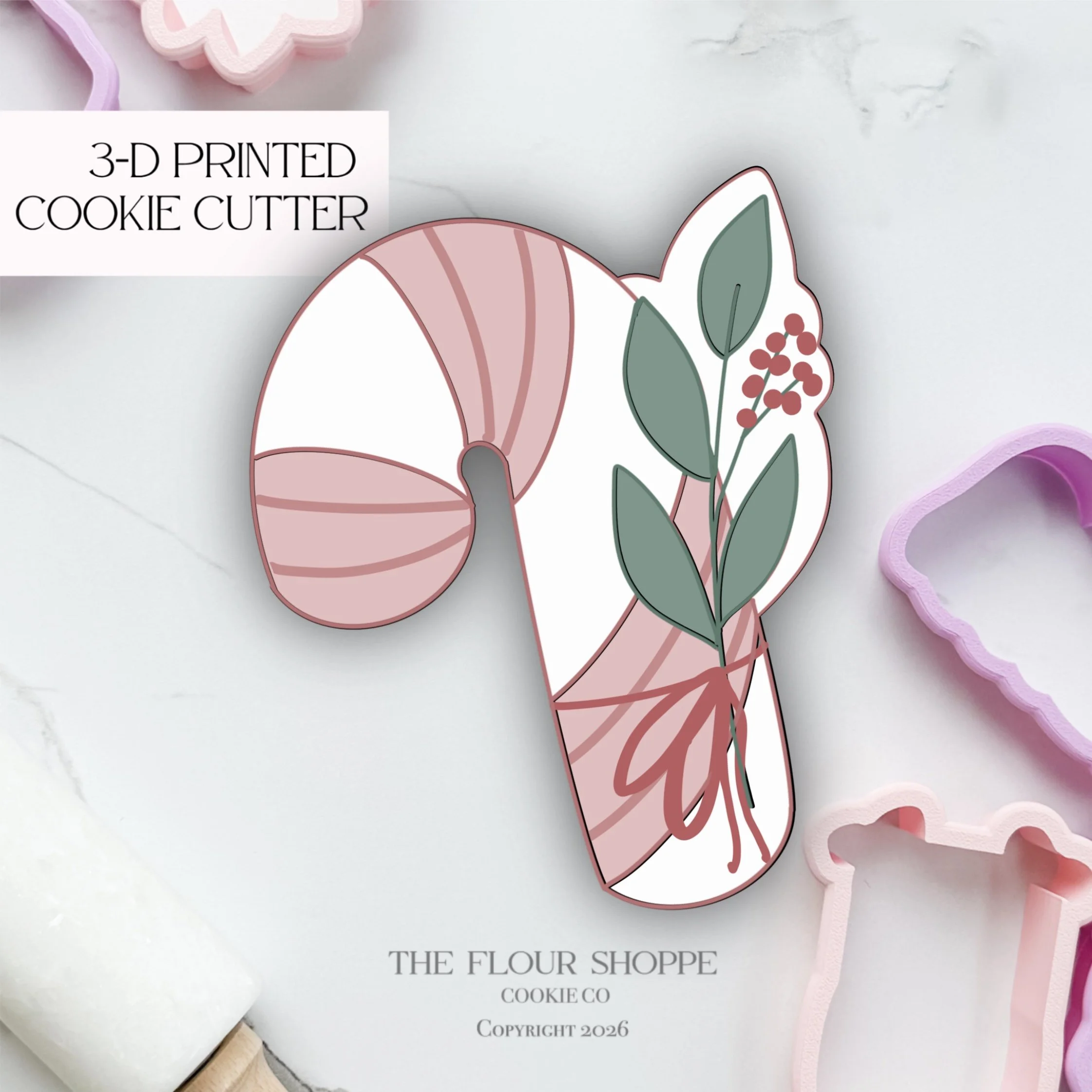 Candy Cane with Greenery 4 Cookie Cutter STL