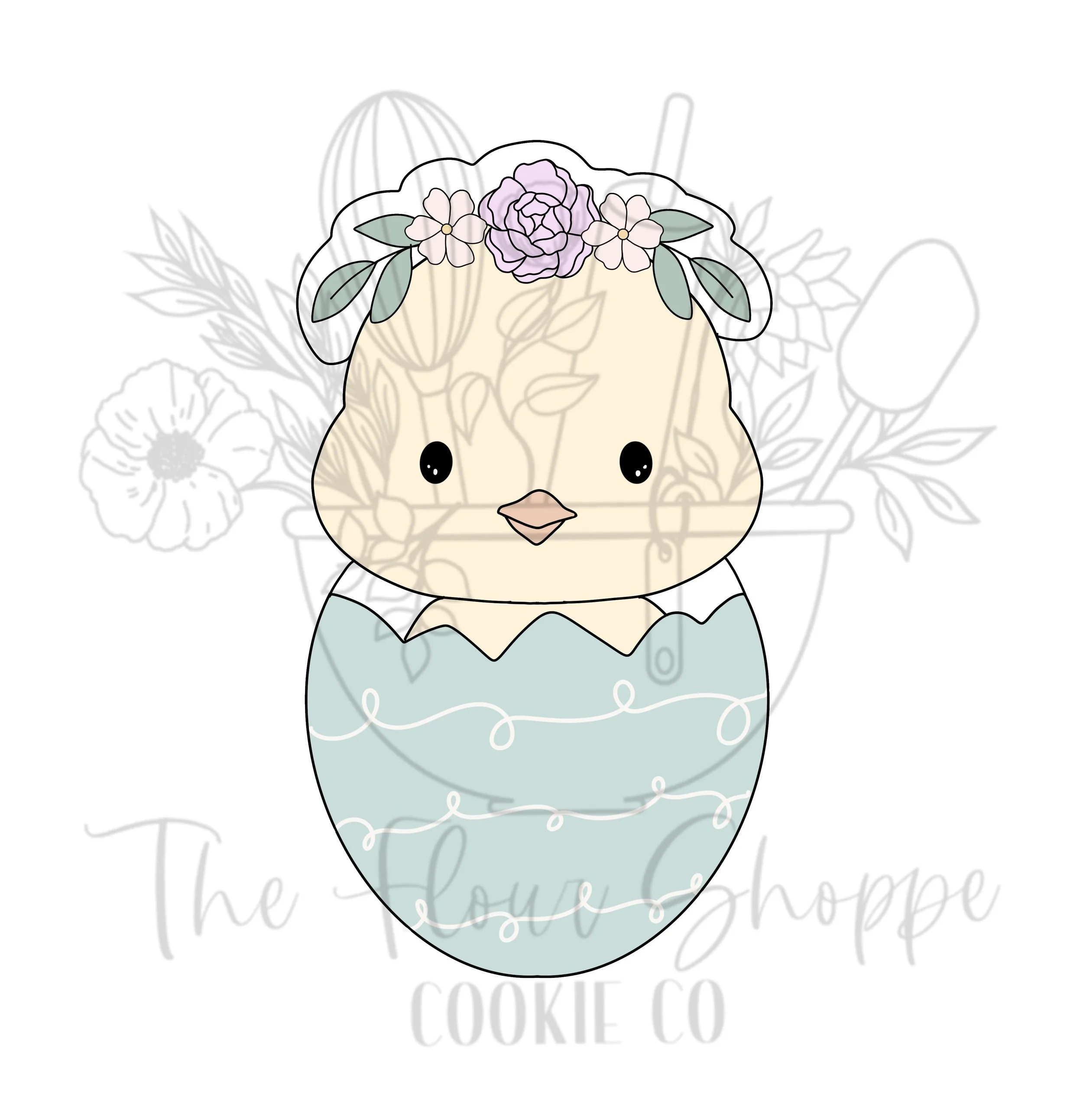 Chick in Egg 2 with Flowers, Easter Cookie Cutter STL