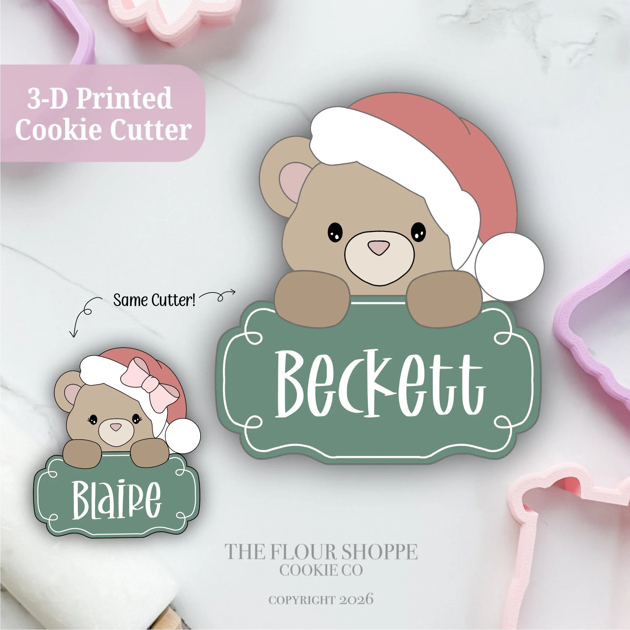 Santa Bear Plaque, Personalized Cookie Cutter STL