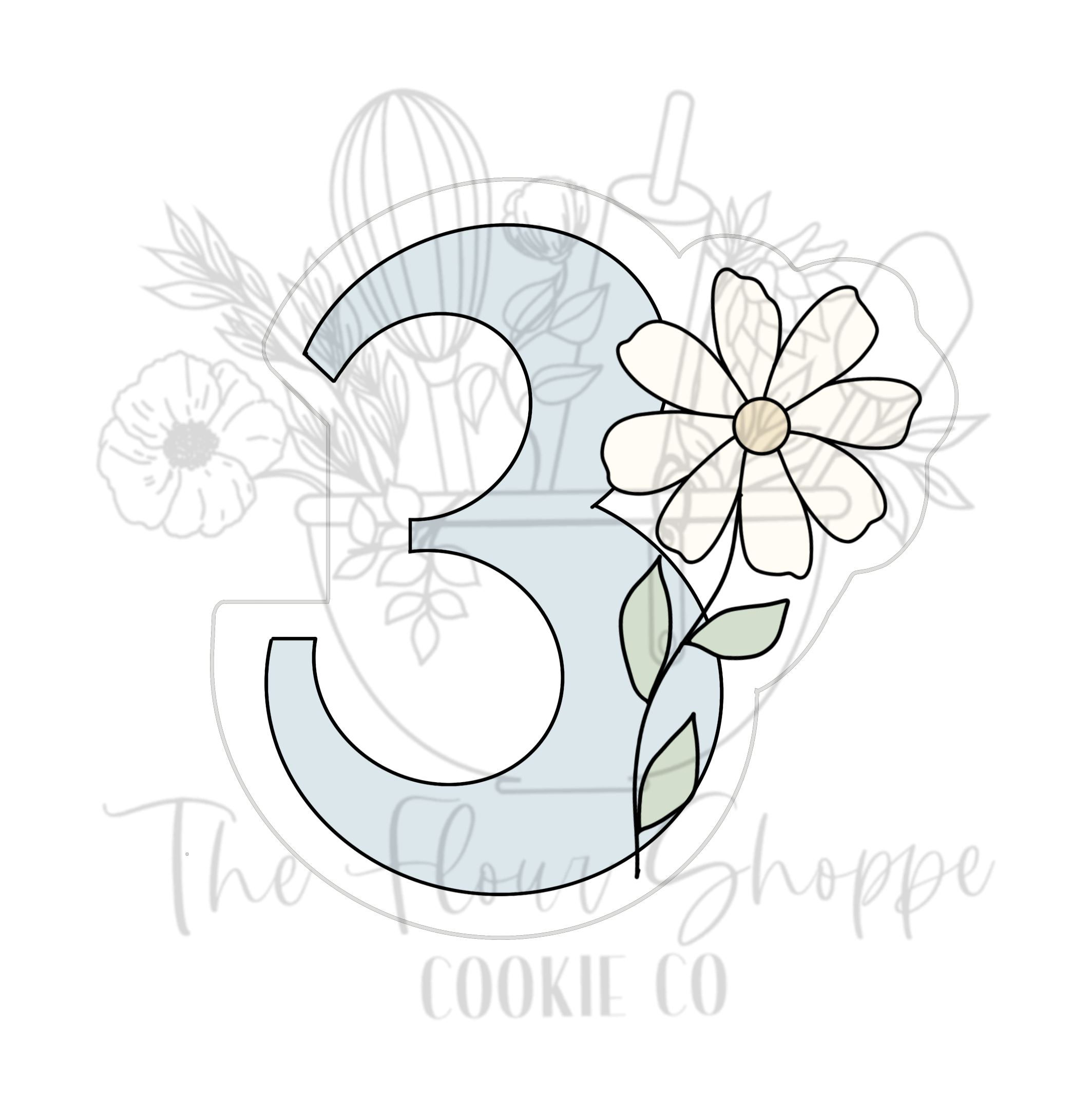 Number 3 with Daisy Cookie Cutter STL