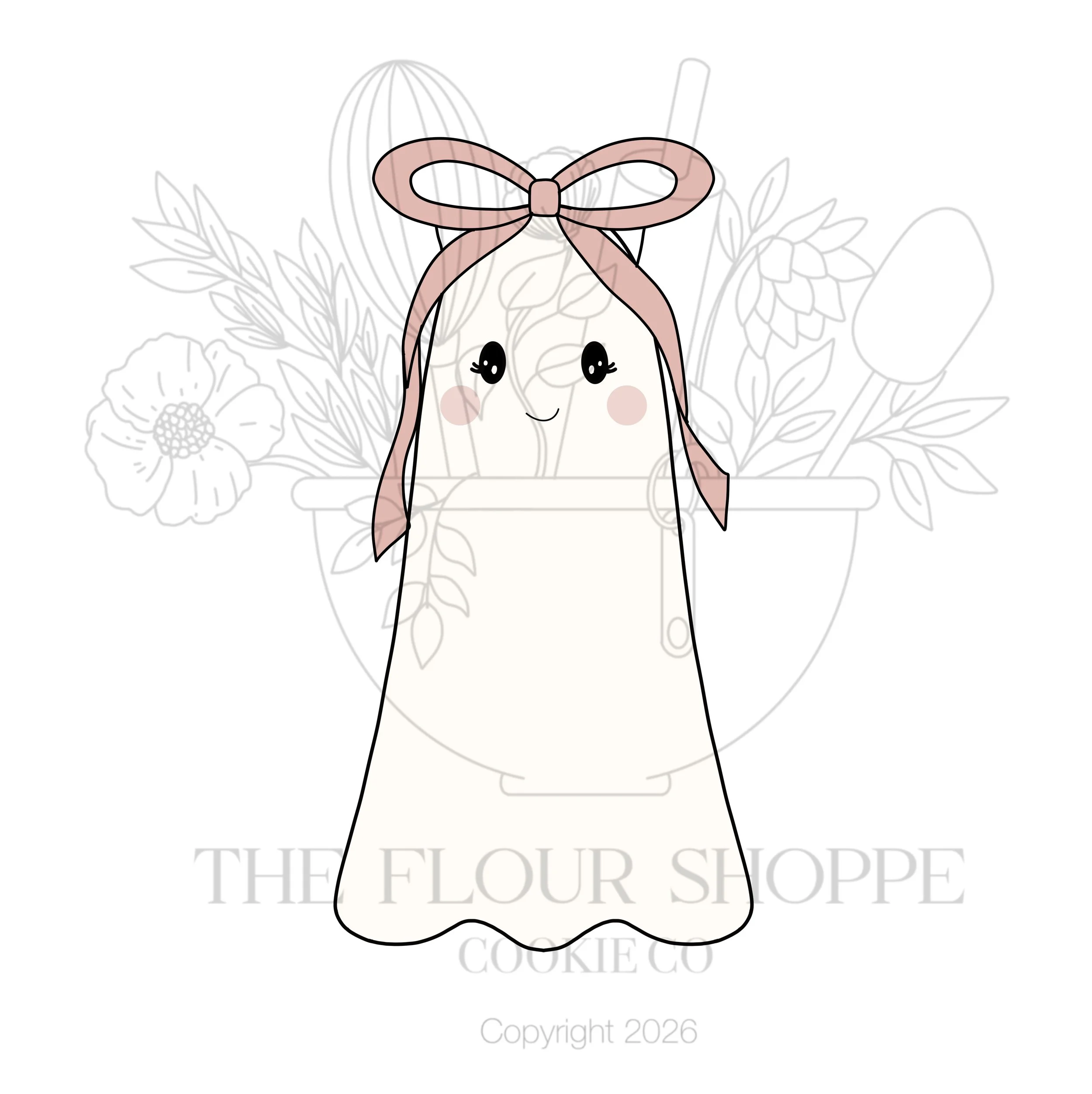 Ghost 12 Tall with Bow, Halloween Cookie Cutter STL