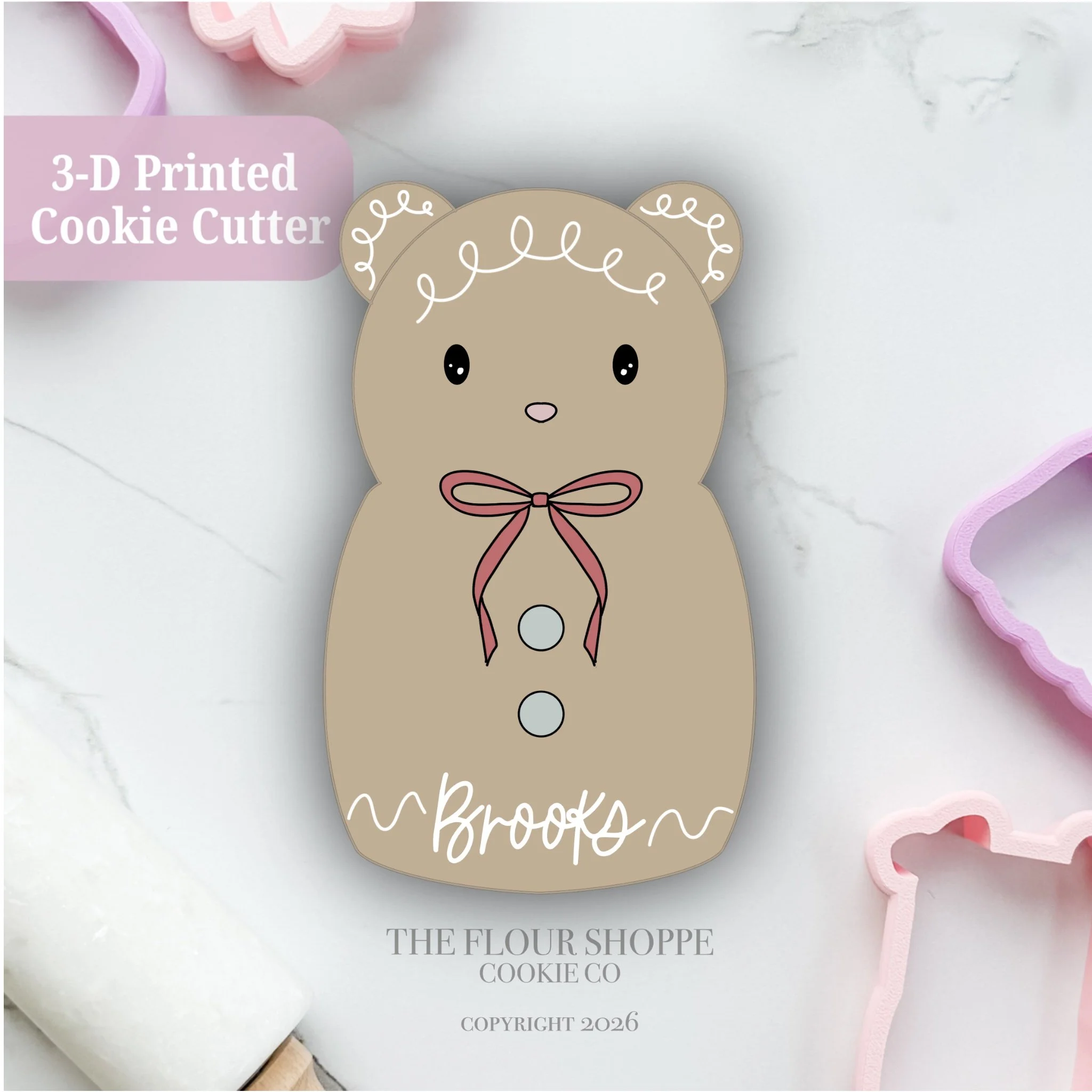 Round Gingerbread Bear, Winter/Christmas Personalized Cookie Cutter STL