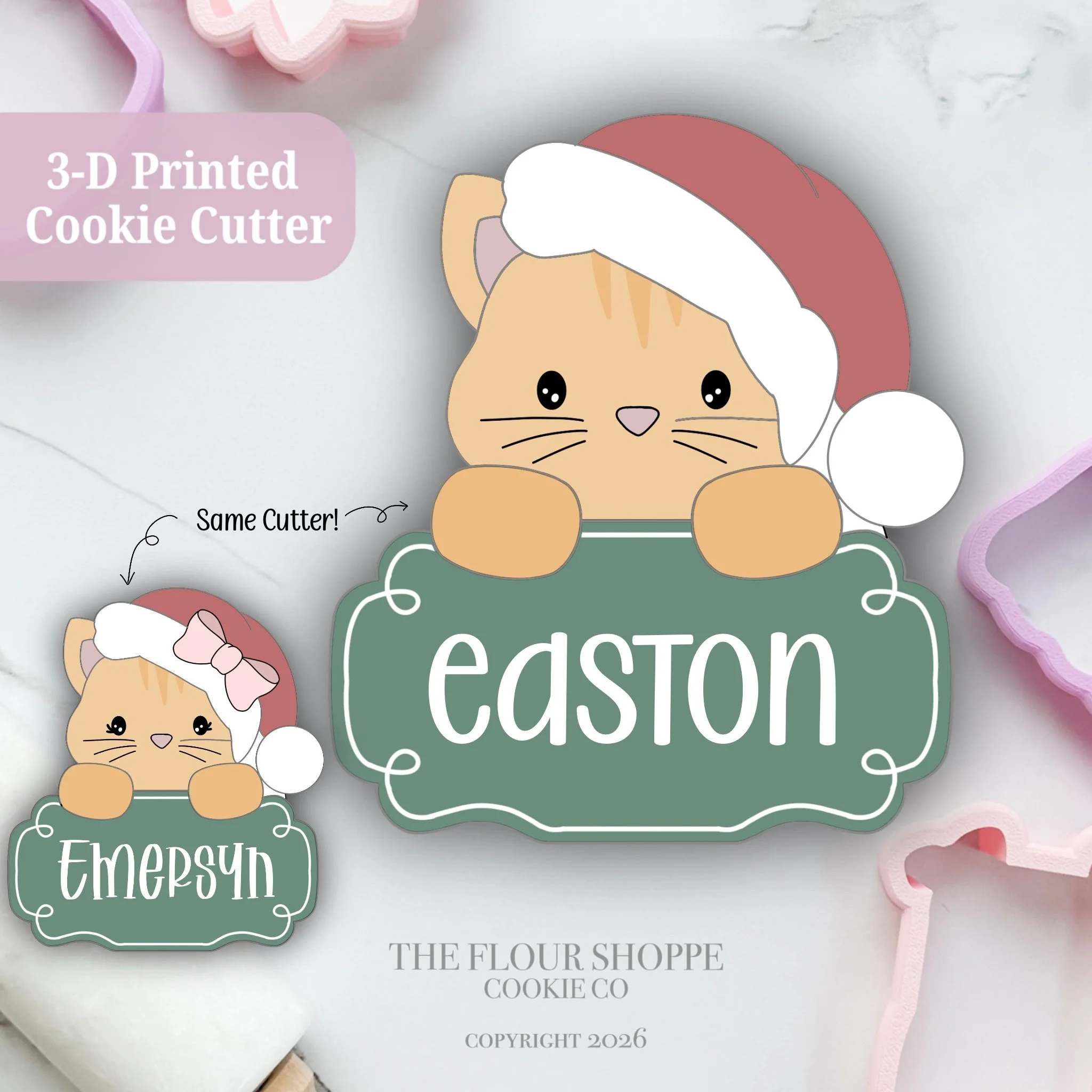 Santa Cat Plaque, Personalized Cookie Cutter STL