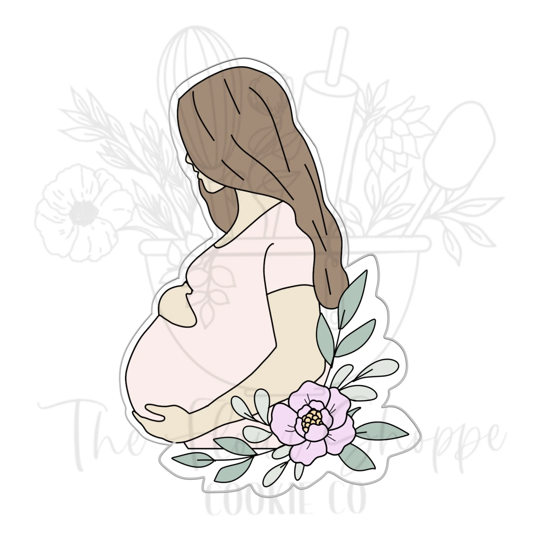 Pregnant Mama 1 with Florals, Cookie Cutter STL
