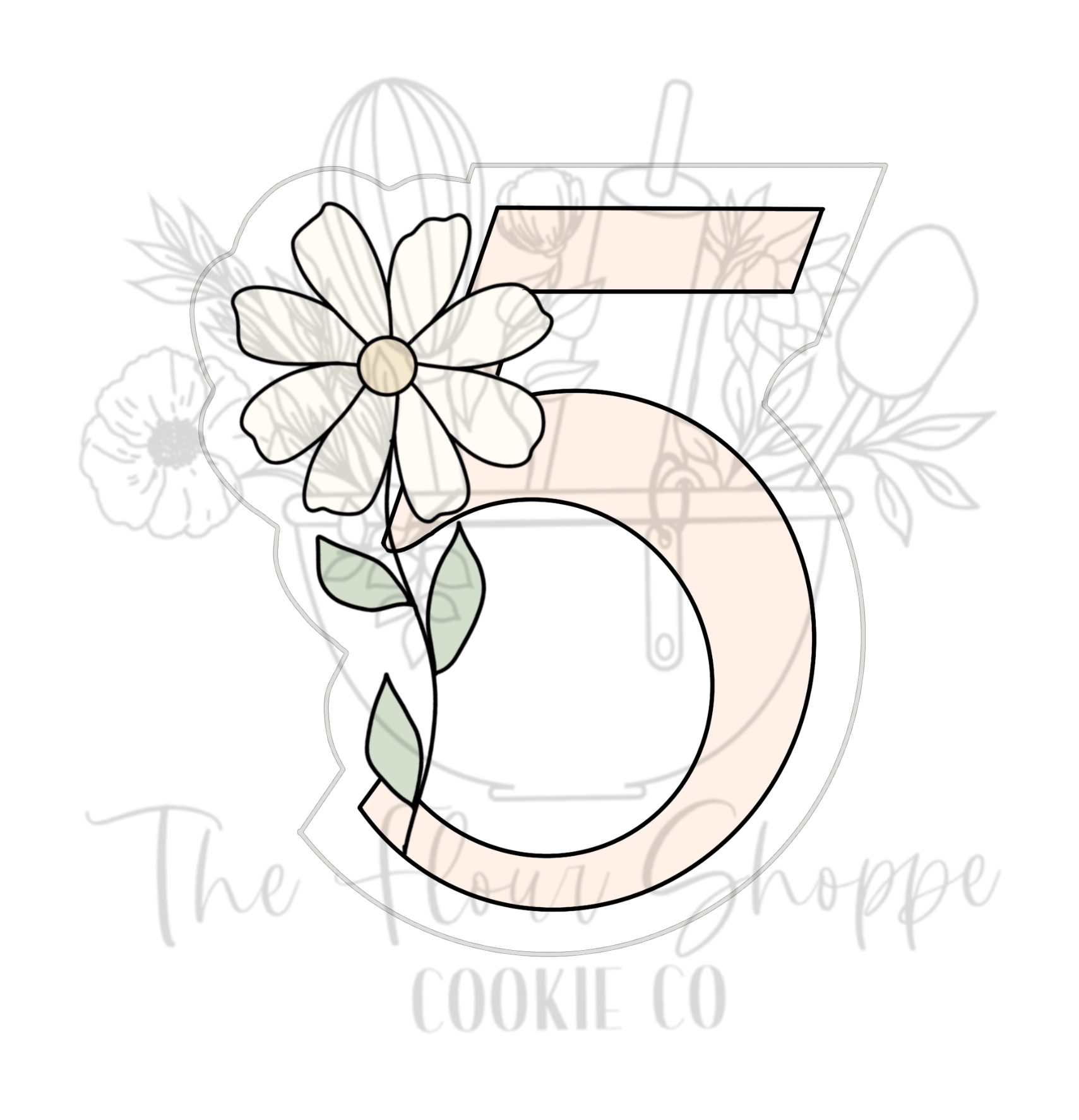 Number 5 with Daisy Cookie Cutter STL