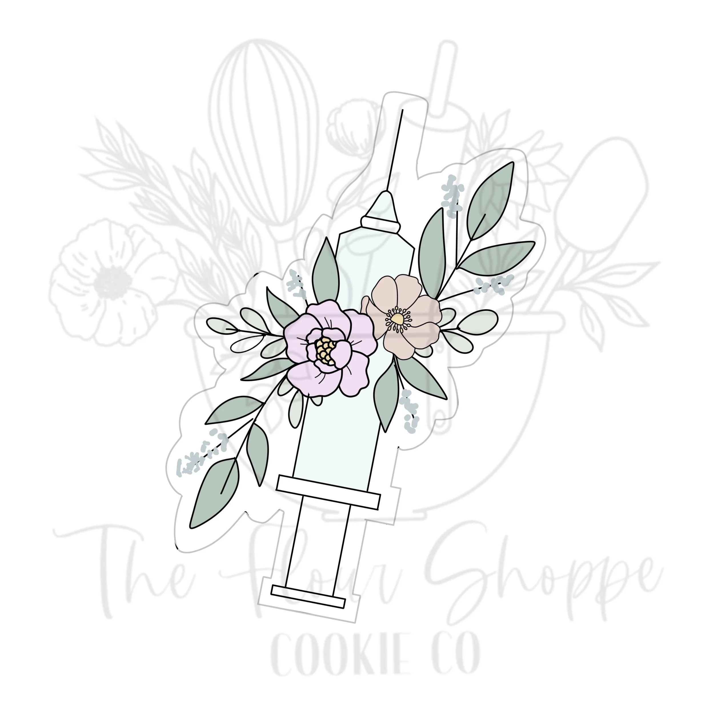 Syringe, Shot with Florals, Doctor, Hospital, Nurse, Cookie Cutter STL
