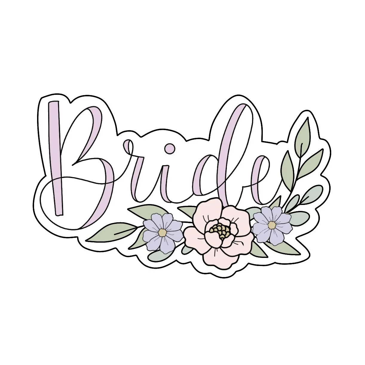 BRIDE with Florals, Hand Lettered Cookie Cutter STL