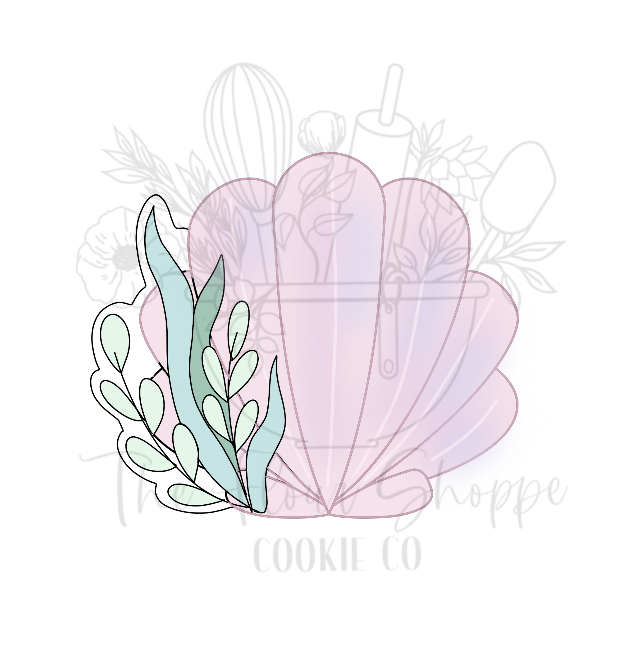 Seashell 5 with Greenery Cookie Cutter STL