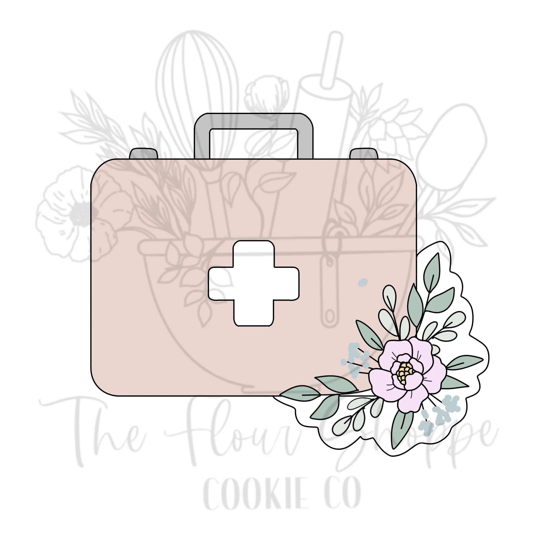 Medical Kit with Florals, Doctor, Hospital, Nurse, Cookie Cutter STL