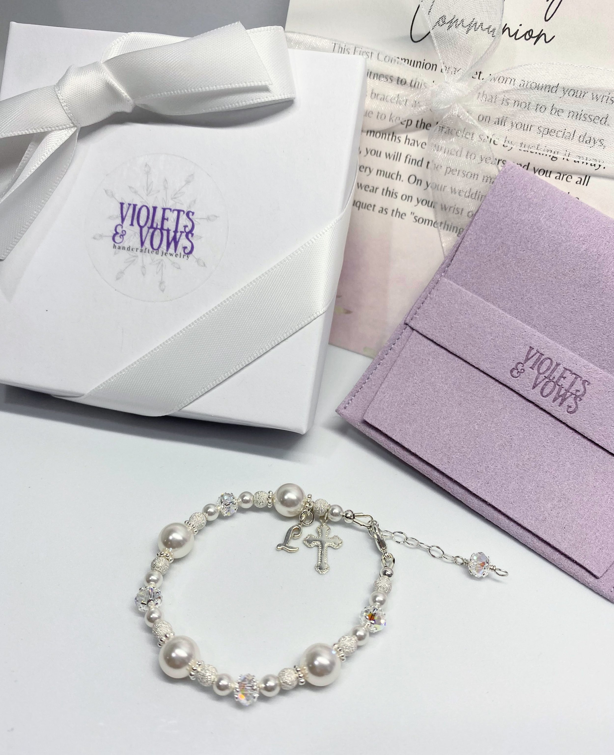 Girl's Personalised First Communion Bracelet With Cross Charm | Jewels 4  Girls