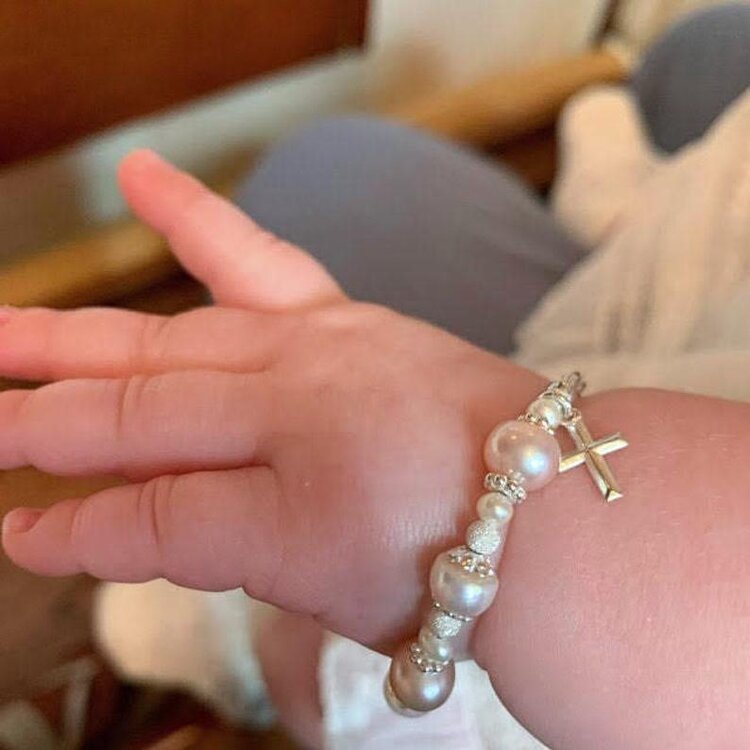 Baby Girl Pearl Bracelet,Baby Pearl Bracelet,Gold Initial Cross Pearl –  YMCJEWELRY