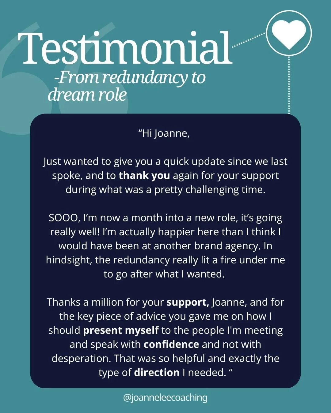 From Redundancy to Dream Role ✨

When this client first came to me, she had just been made redundant and was feeling desperate.

 She knew she wanted change, but lacked clarity on what role would actually be right for her and how to position herself 