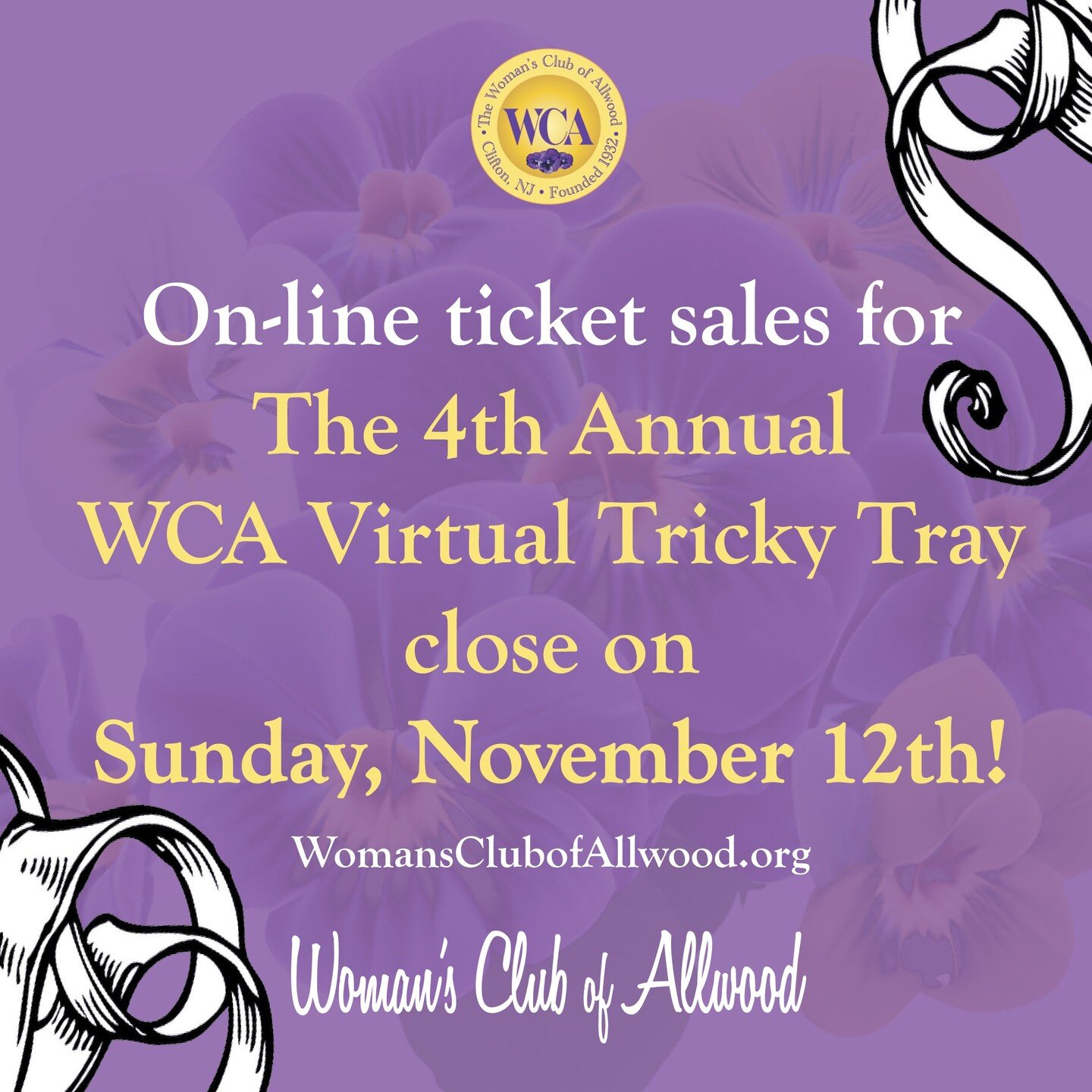 Amazing opportunities to win fabulous things this year for the 4th Annual WCA Virtual Tricky Tray! On-line ticket sales END SUNDAY Nov 12th at midnight! Visit womansclubofallwood.org (LINK IN BIO) to purchase your tickets. There are more amazing gift