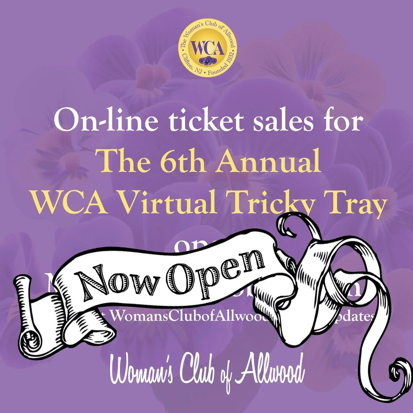 On-line ticket sales for The 6TH ANNUAL WCA VIRTUAL TRICKY TRAY are OFFICALLY OPEN! 
🎁 ❤️ 🎁 ❤️ 🎁 ❤️ 🎁 ❤️ 🎁 ❤️ 🎁 ❤️ 🎁 ❤️ 🎁 
Sign up at WomansClubofAllwood.org to get on the list for news and updates! 
The Woman&rsquo;s Club of Allwood is holdi