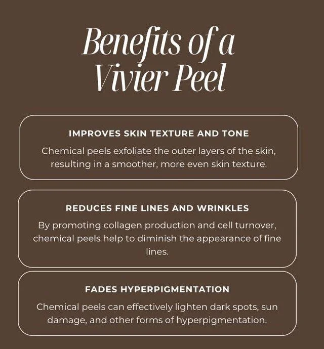 ✨ Reveal your glow.
The Vivier Peel is a professional, medical-grade treatment designed to smooth, brighten, and renew the skin &mdash; leaving you radiant, refined, and ready for anything.
Perfect before events or anytime your skin needs a reset.
No