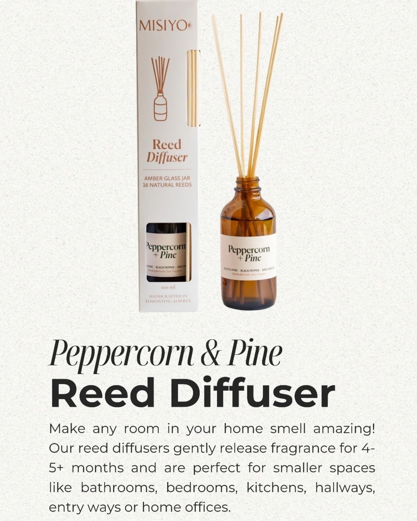 Bring cozy winter vibes into any room with our Peppercorn &amp; Pine Reed Diffuser 🤎✨

This warm, woodsy blend is the perfect winter scent &mdash; fresh pine, soft spice, and a hint of brightness that lingers for 4&ndash;5+ months 🌲🕯️

SCENT: Scot