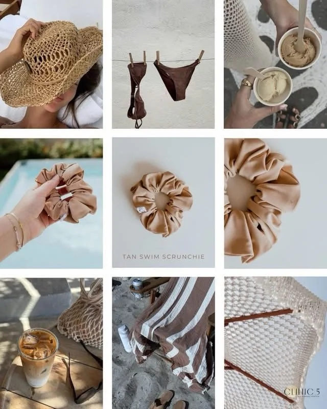 Please tell us what energy are you bringing to summer 2026:
1. tan SWIM scrunchie
2. sage SWIM scrunchie
3. leopard SWIM scrunchie 
4. neon pink SWIM scrunchie
5. gold SWIM scrunchie

Whatever you are manifesting, we&rsquo;ve got you covered at clini
