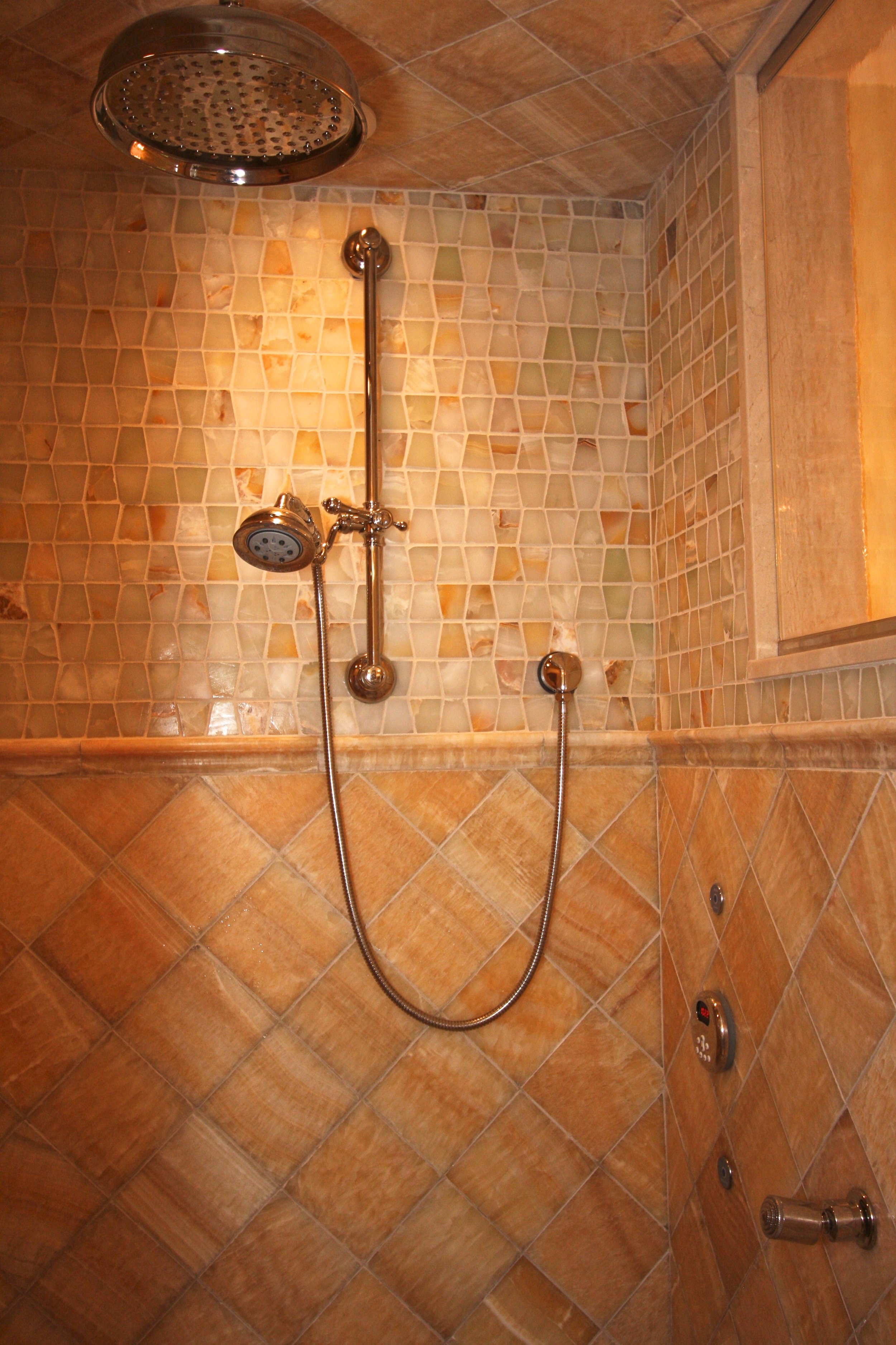 Golden Onyx-Wrapped Steam Shower