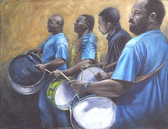 Gombey Drummers - acrylic on canvas, Colledtion of Bermuda Masterworks Museum