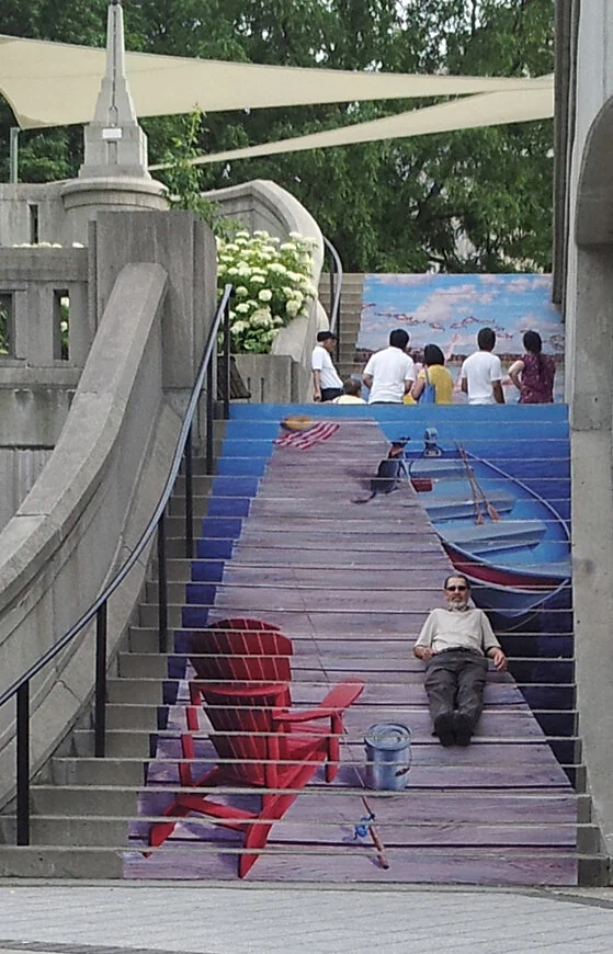 Stairway from Rideau canal to plaza terrace