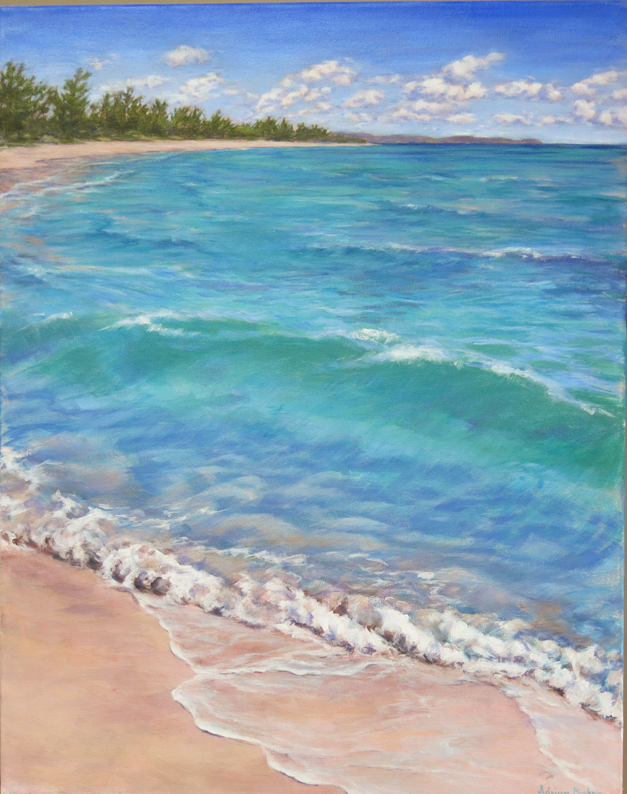 Sand, Sea, Sky - acrylic on canvas, 28" x 22", available for $1,200