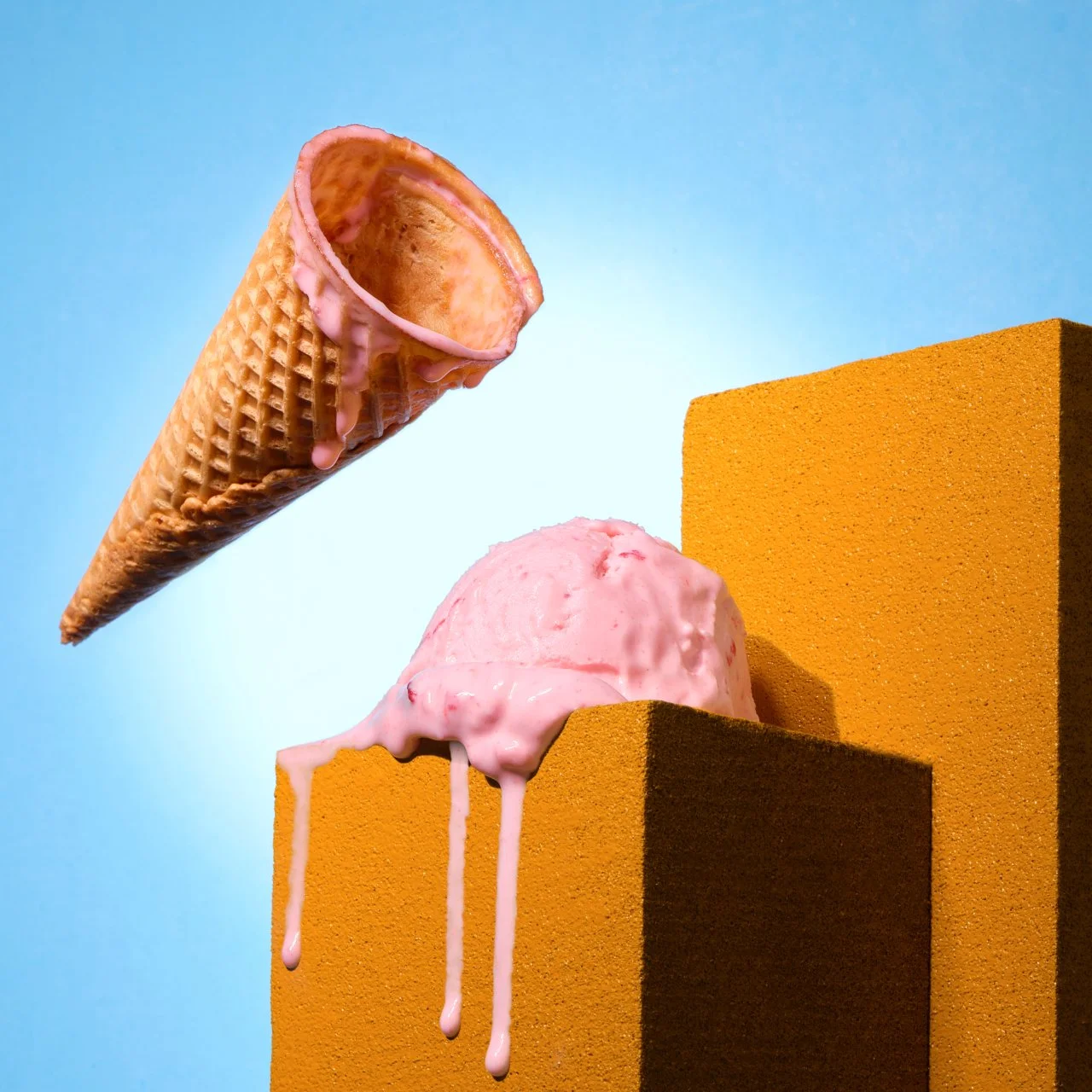Strawberry Icecream with Towers and cone dropped Pop Art- James Robertson - Food Beverage Photographer in Oklahoma.jpg