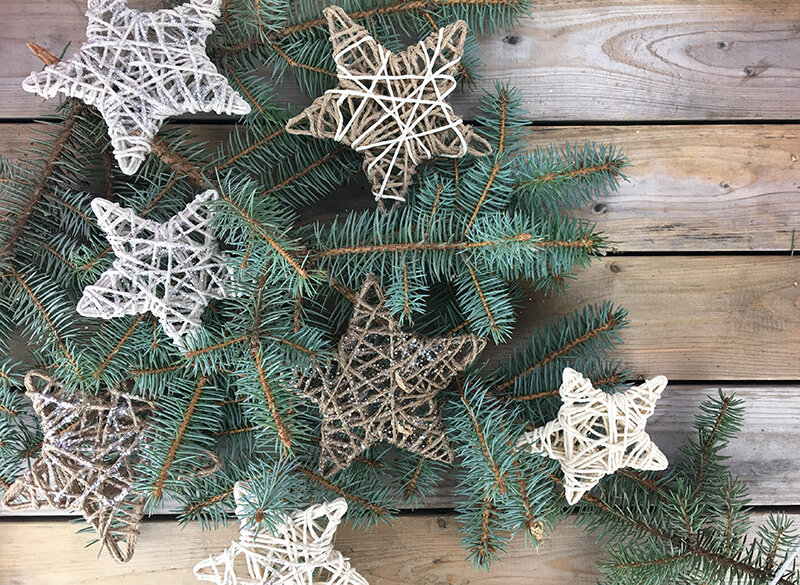 handmade star ornaments made with twine