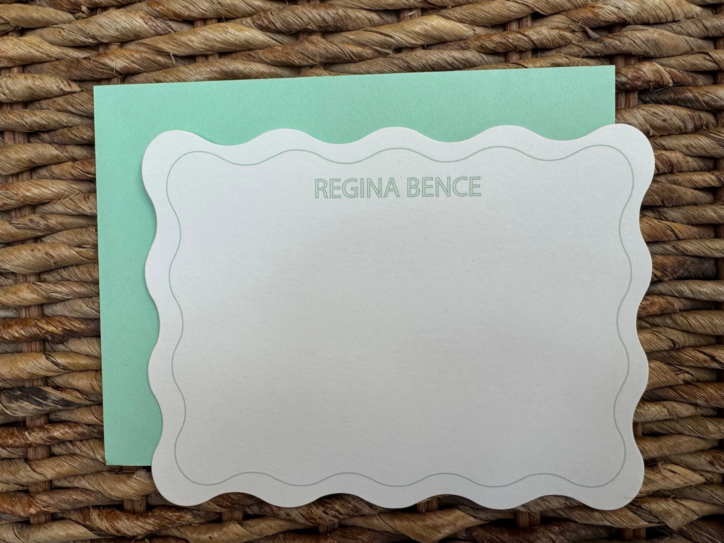 Wave Sea Foam Green Personalized Notecard