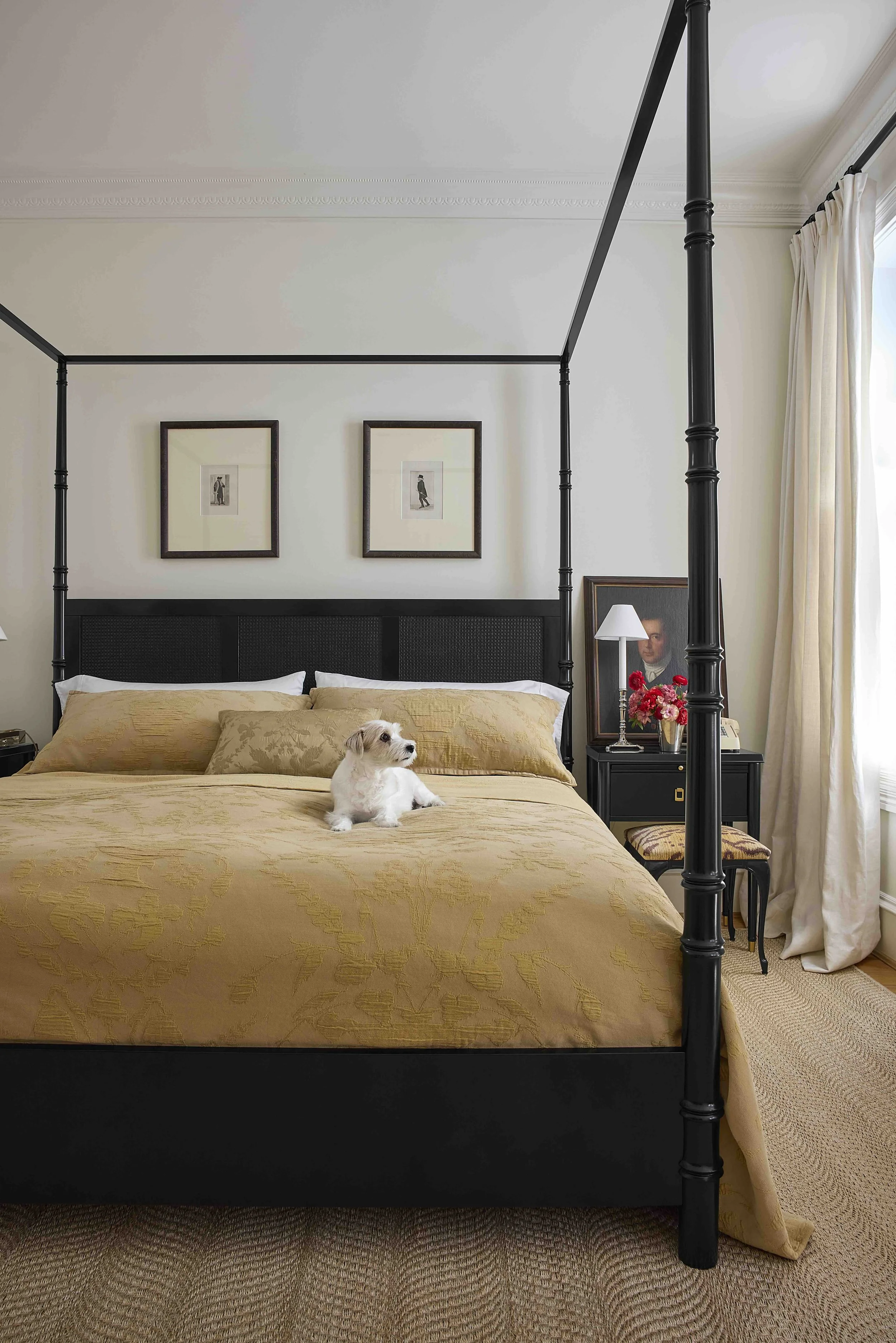 amber coverlet and shams on canopy bed