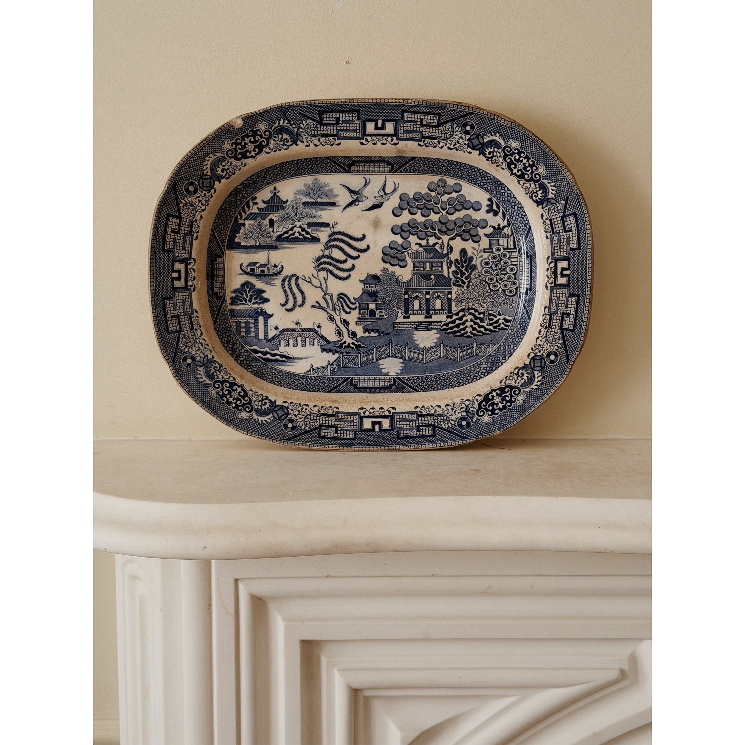 Antique Blue Willow Platter, c. 1850