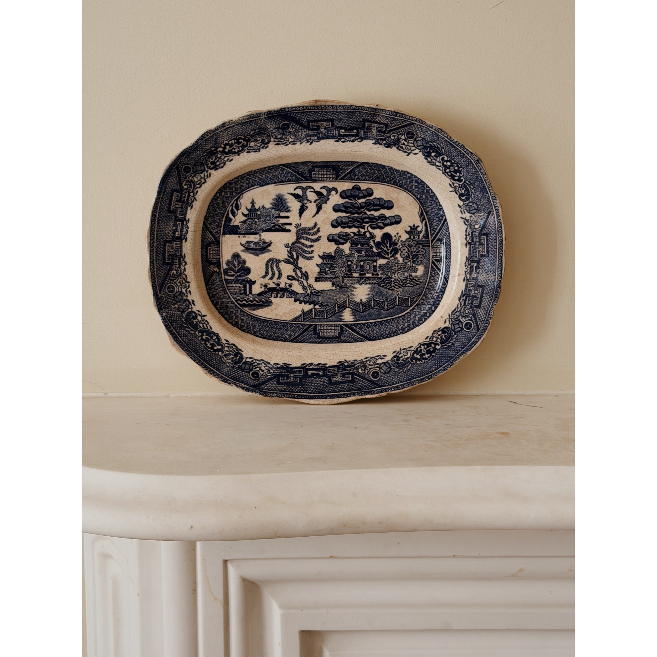Antique Blue Willow Platter, 19th Century