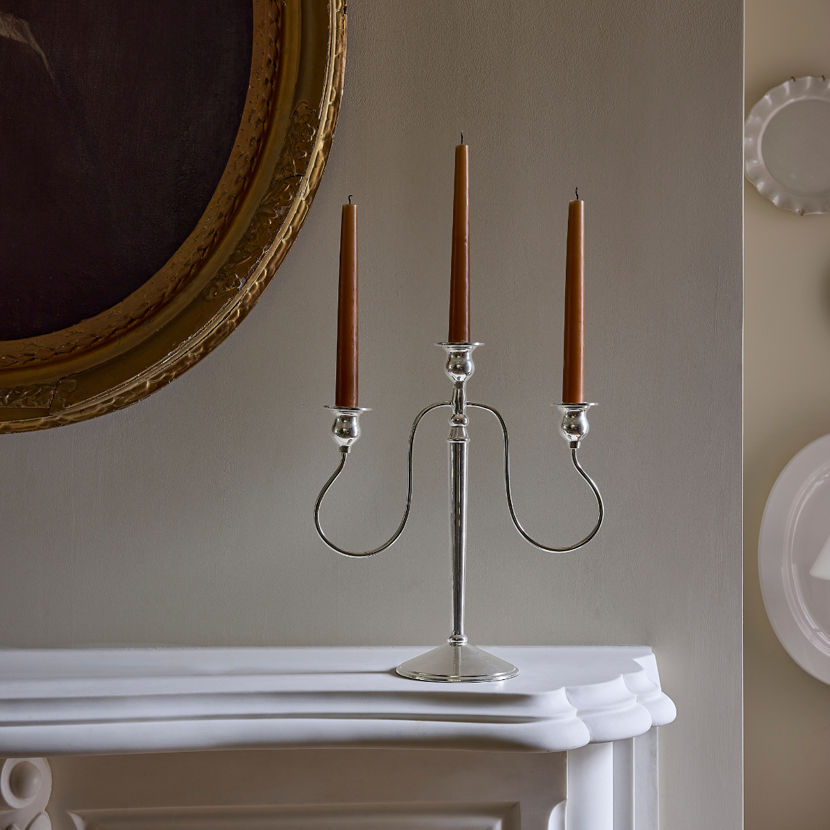 tabletop candleabra in polished nickel