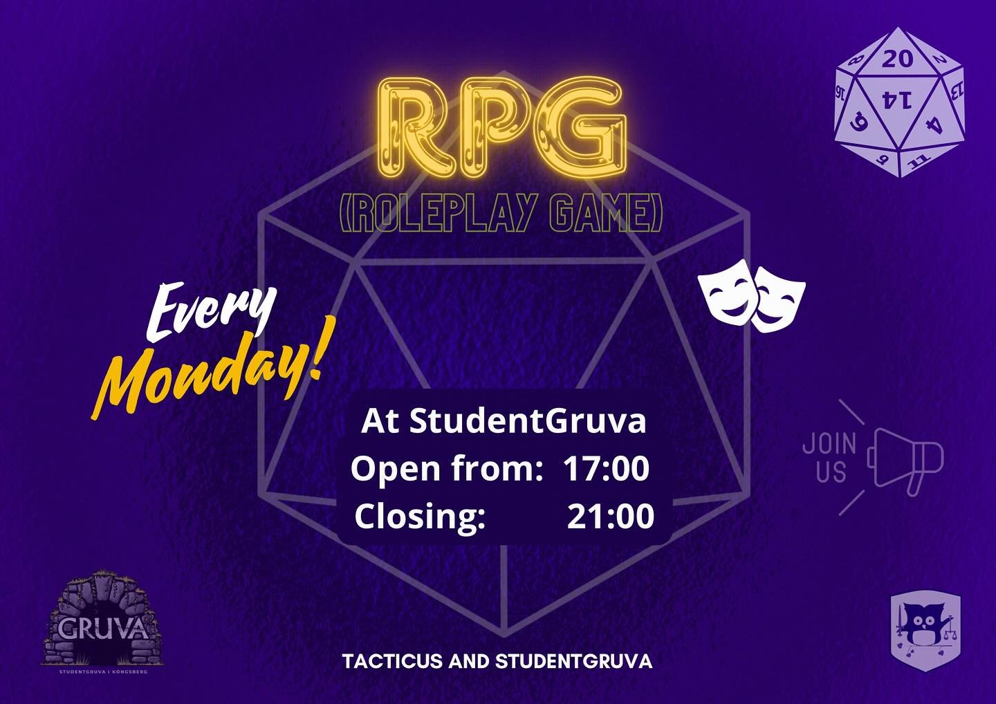 Don&rsquo;t forget RPG tomorrow🤩
Both for new and experienced players💜
Time: 17:00 (please be on time)🕰️ 
Looking forward to see YOU!!!