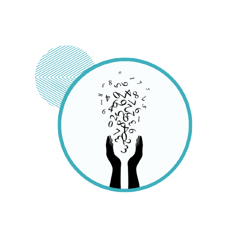 Silhouette of hands with floating numbers