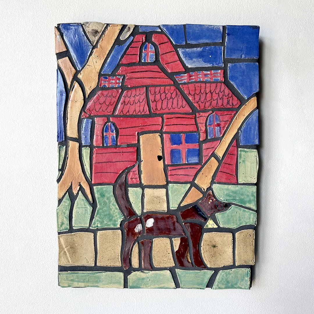   Jared Quinney   The Dog Behind the Mystery , 2024 ceramic mosaic on plywood 