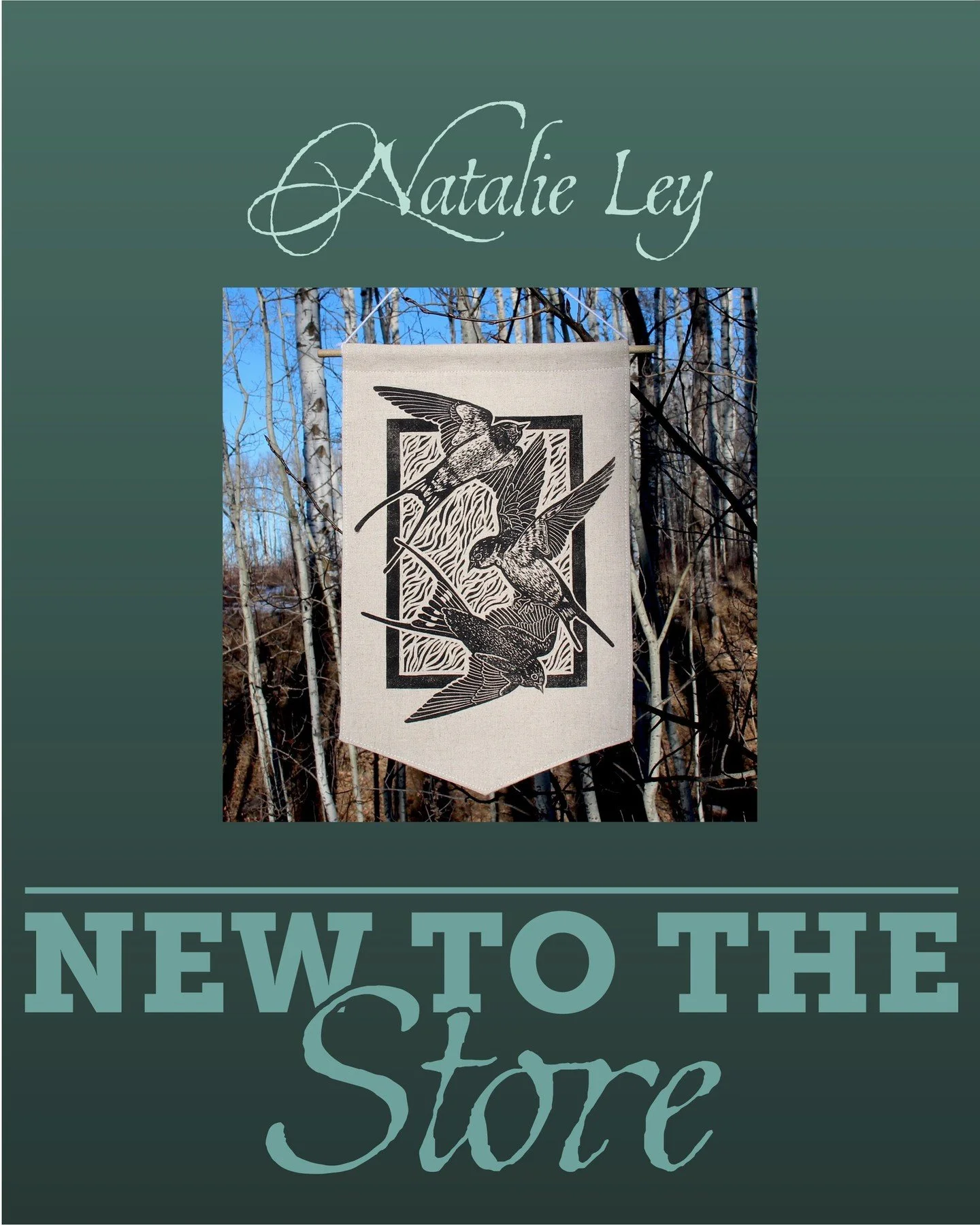 Welcome to the store Natalie Ley! Natalie is a Leduc-based linocut printmaker whose work is inspired by nature. Each design is hand-carved and printed onto linen banners, a tactile process that reflects her connection to the materials from start to f