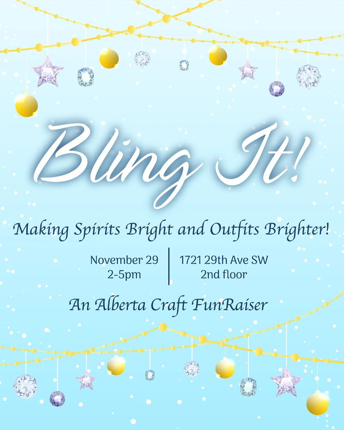Get in the Holiday spirit with our Calgary FunRaiser, Bling It! We&rsquo;ll have live music, door prizes, cookies, and much more - so if you&rsquo;re looking for an excuse to don your most glamorous bling (you know what I&rsquo;m talking about! The s