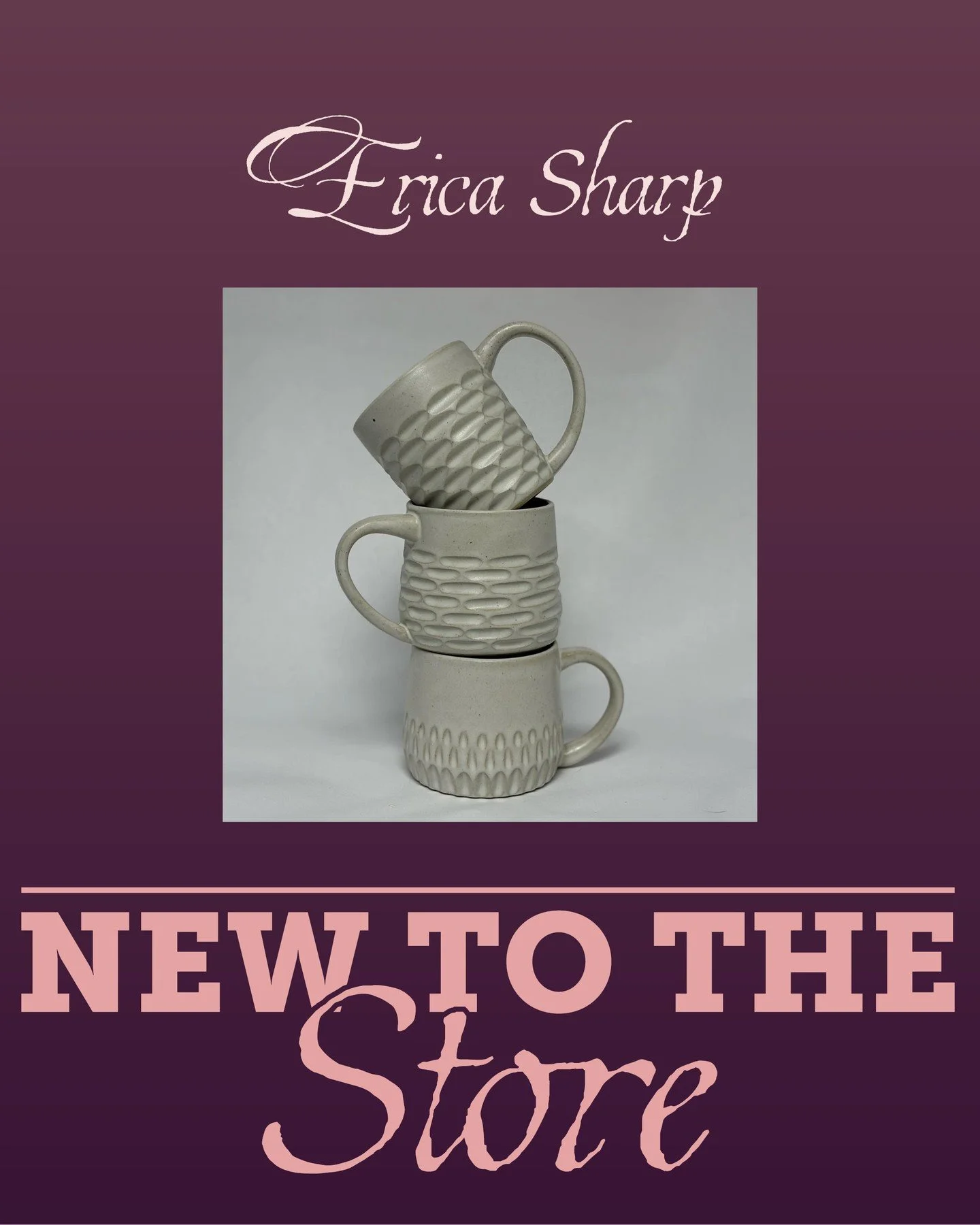 Welcome to the shop Erica! Erica Sharp fell in love with clay eight years ago after a class at the North Mount Pleasant Art Centre. She was so hooked she bought a wheel before the course was even over.

&quot;Though throwing her pots is her favourite