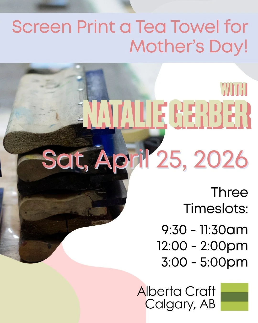 Screen Print a Tea Towel for Mother's Day workshop
Alberta Craft Calgary Gallery | APR 25, 2026
Timeslots: 9:30 - 11:30am | 12 - 2pm | 3 - 5pm
Tickets: $70 General Admission | $55 Alberta Craft Members
🔗In bio under Upcoming Events

Looking for a fu