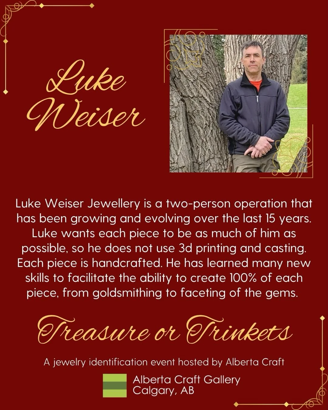 Luke is one of the talented jewellers who will be a part of our panel at Treasures or Trinkets this summer! Reserve a time slot through the link in our bio now to skip the line and have your mystery jewellery pieces cleaned and assessed in this fun A