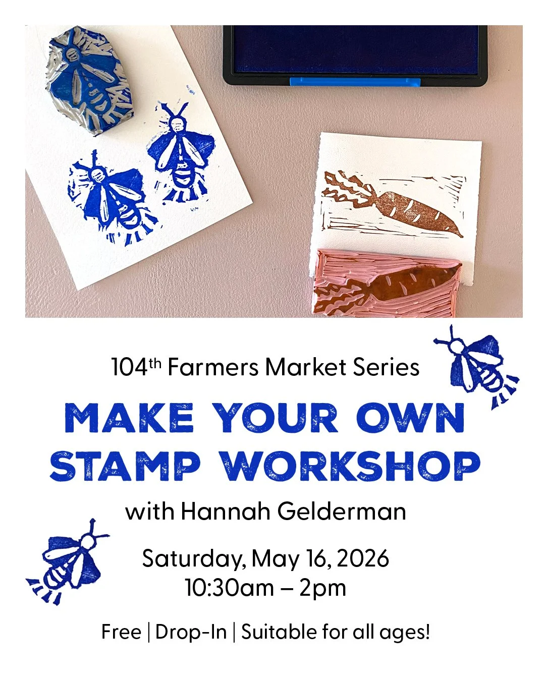 📢 Make Your Own Stamp Workshop with Hannah Gelderman
Saturday, May 16, 2026 | 10:30am - 2pm
Free | Drop-In | Suitable for all ages! 

Create your own handmade stamp in this beginner-friendly introduction to block printing. Participants will design, 