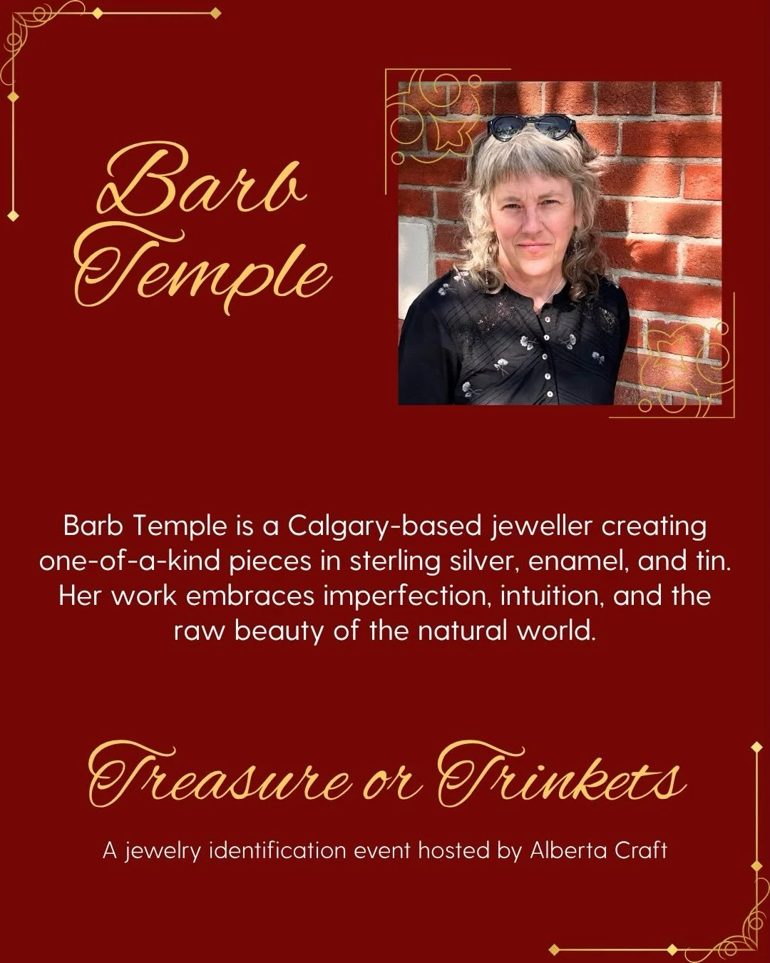 Barb is one of the talented jewellers who will be a part of our panel at Treasures or Trinkets this summer! Reserve a time slot through the link in our bio now to skip the line and have your mystery jewellery pieces cleaned and assessed in this fun A
