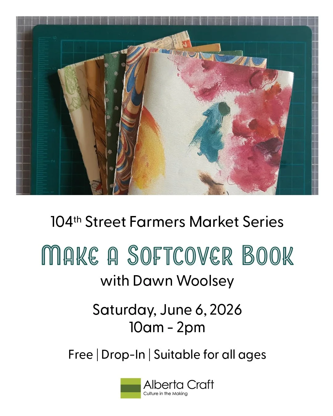 Looking for a creative way to spend your Saturday? Alberta Craft has you covered with TWO fun events!

📚 EDMONTON: Make a Softcover Book 
Join us for a FREE Make &amp; Take workshop with Dawn Woolsey at the 104th Street Farmers Market! Drop in anyti
