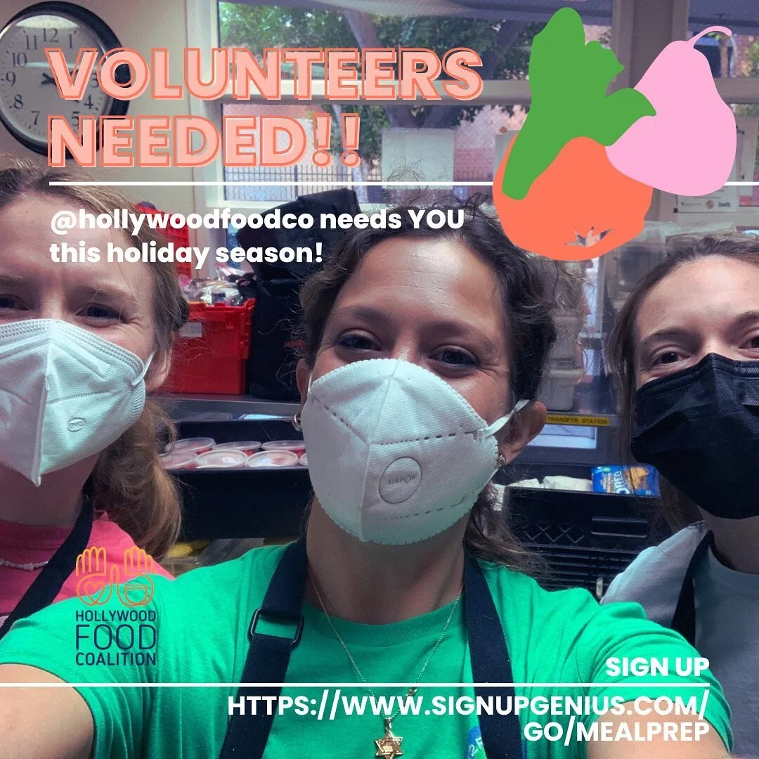 Volunteers needed, folx!! @hollywoodfoodco needs you this giving season!

Do you want to get into the kitchen to feed people?! Sign up at http://www.signupgenius.com/go/MealPrep for a 1:30-5pm shift daily. Bring friends! And if that time doesn&rsquo;
